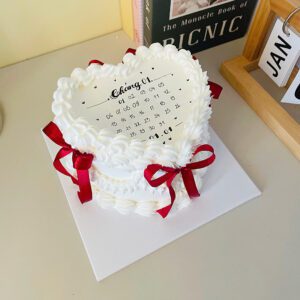 Bánh Kem Đốt Cháy Hình Trái Tim Nơ Đỏ DC01 1 Bánh Kem Đốt Cháy Hình Trái Tim Nơ Đỏ DC01
