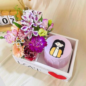 Set Bánh Kem Và Hoa Tươi Tone Tím BH02 1 Set Bánh Kem Và Hoa Tươi Tone Tím BH02