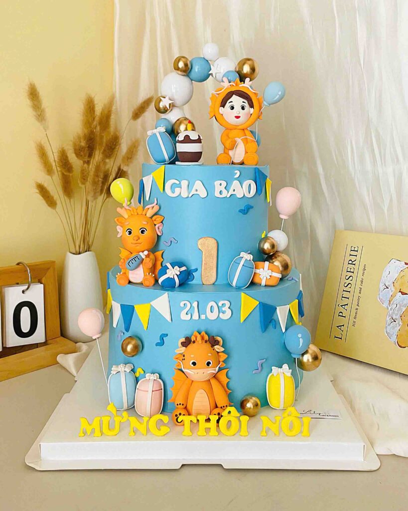 Gợi ý 15+ mẫu bánh kem đầy tháng bé trai đẹp mắt và tươi ngon 3 Bánh kem 2 tầng cho bé tuổi rồng